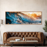 Sunset Wave Framed Canvas Print Ocean Photography Wall Art, Surf Art, Coastal Home Decor, Beach Aesthetic, Living Room Art