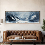 Moody Winter Mountains Framed Canvas Print Dark Landscape Painting Snowy Peaks Rustic Cabin Wall Art Lodge Decor Adventure Gift