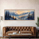 Misty Forest Sunrise Canvas Print Mountain Landscape Painting Nature Inspired Rustic Wall Art Cozy Living Room Decor Fall Aesthetic