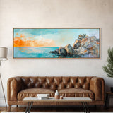 Seaside Cliff, Tranquil Beach Painting, Ocean View Wall Art, Home Decor, Framed Canvas Print, Minimalist Style, Bedroom Artwork