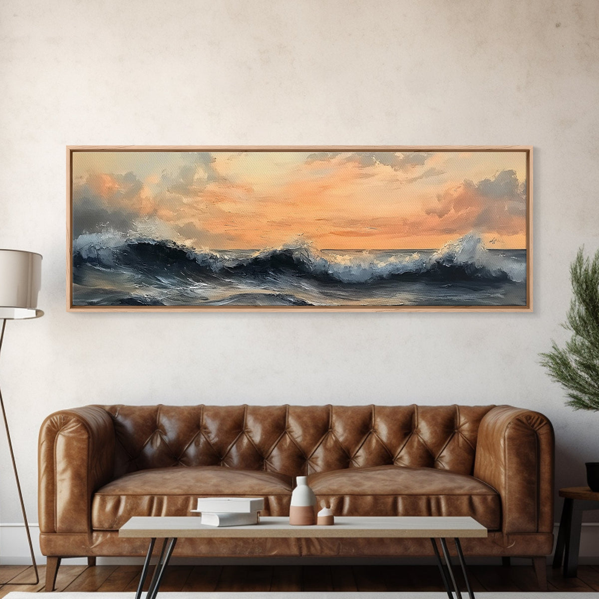 Stormy Ocean, Dramatic Sea Painting, Moody Coastal Wall Art, Nautical Decor, Canvas Print, Sunset Waves, Living Room Artwork