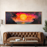 Island Sunset, Tropical Beach Painting, Palm Tree Silhouette, Paradise Art, Framed Canvas Print, Boho Style, Living Room Artwork
