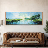 Tranquil, Marshland, Reflection, Nature, Framed Canvas Print, Living Room Wall Art, Impressionist Art, Serene Water Scene