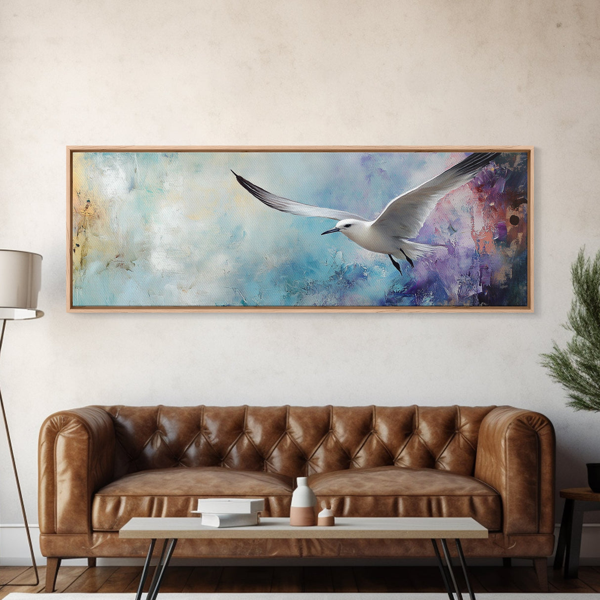 Seagull, Flight, Sky, Freedom, Canvas Print, Coastal Bird Art, Minimalist Nature Painting, Serene Wall Art, Neutral Home Decor
