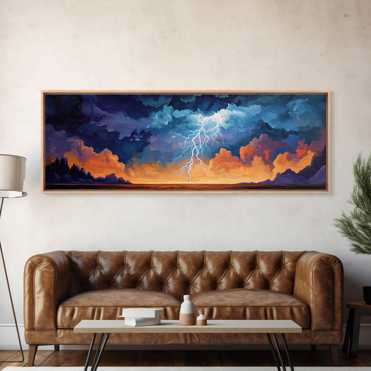 Lightning, Storm, Dramatic, Skyscape, Framed Canvas Print, Abstract Landscape Art, Dark Wall Art, Office Decor, Sky Painting