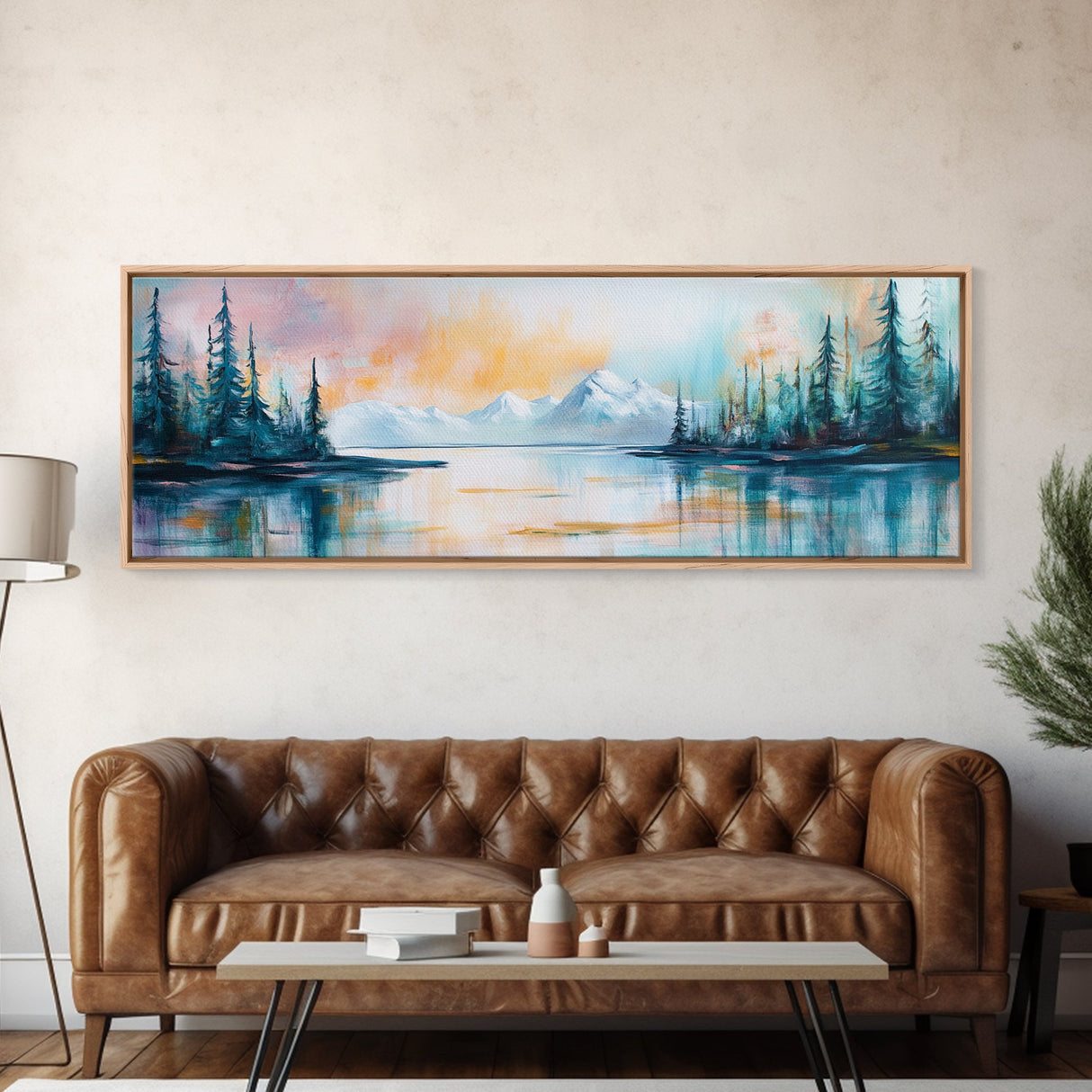 Mountain Lake, Sunset Reflection, Winter Scenery, Framed Canvas Print, Nature Wall Art, Cabin Decor, Home Art, Bedroom Decor