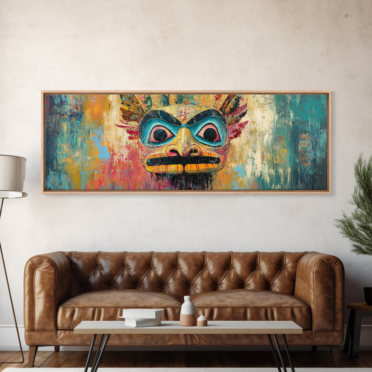 Tribal Mask, Vibrant Abstract, Bold Expressionism, Canvas Print, Boho Wall Art, Home Decor, Unique Artwork, Living Room Art