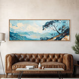 Blue Mountains, Windswept Tree, Minimalist Wall Art, Canvas Print, Modern Landscape, Bedroom Decor, Serene Nature Painting, Abstract Art