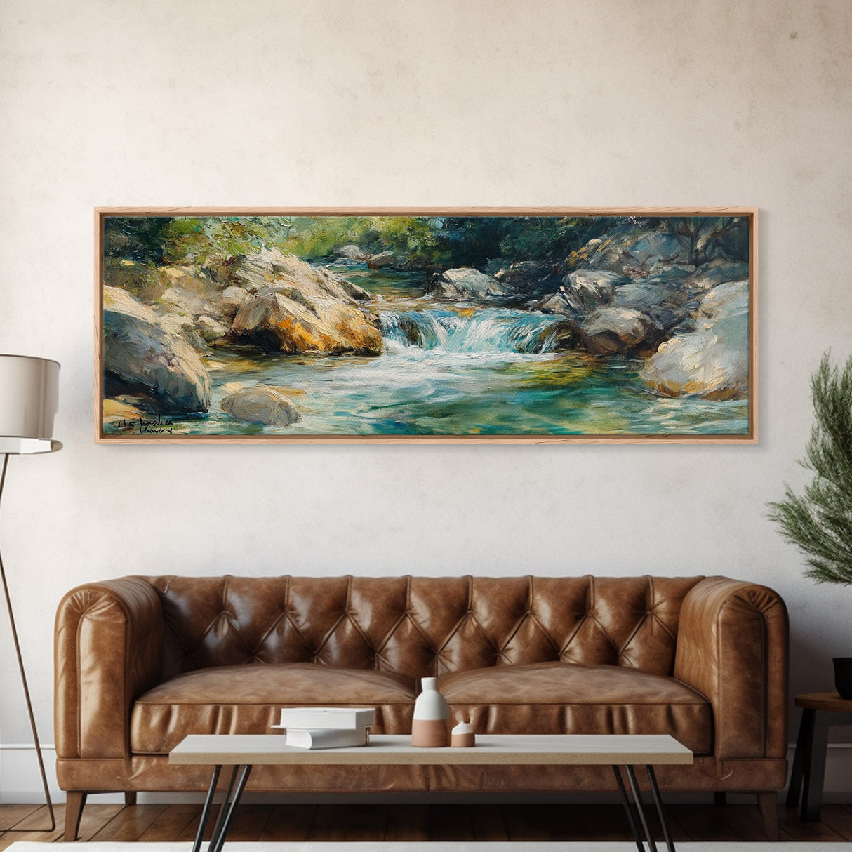 Waterfall Stream, Rocky River, Nature Wall Art, Framed Canvas Print, Cabin Decor, Rustic Landscape, Outdoor Adventure Art, Natural Beauty