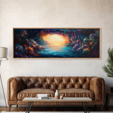 Hidden Cove, Cave Water Reflection, Mystical Wall Art, Framed Canvas Print, Fantasy Landscape, Dreamy Nature Scene, Moody Art, Deep Colors