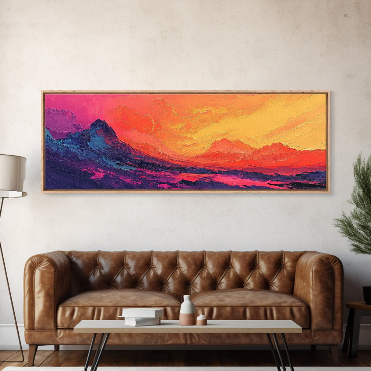 Sunset Mountains, Abstract Landscape, Canvas Print, Colorful Wall Art, Living Room Decor, Boho Art, Office Wall Art, Vibrant Painting