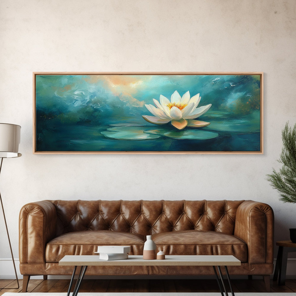Lotus Flower, Tranquil Water, Canvas Print, Zen Wall Art, Meditation Room Decor, Calm Blue Painting, Bedroom Artwork, Boho Aesthetic
