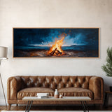 Stormy Beach Bonfire Canvas Print Dramatic Coastal Wall Art Ocean Fire Pit Painting Wilderness Adventure Decor Moody Gift