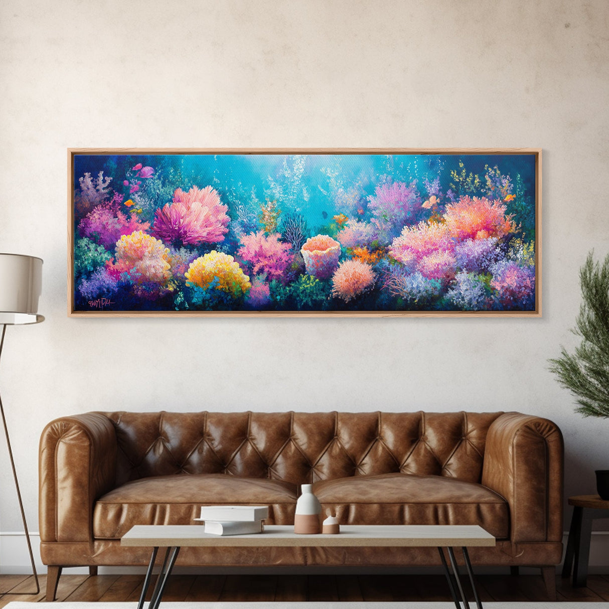 Deep Sea Fantasy Canvas Print, Oceanic Wonderland Wall Art, Marine Life Painting, Dreamy Underwater Aesthetic, Vibrant Colors