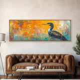 Vibrant Bird Art Framed Canvas Print Modern Wildlife Wall Art, Bold Orange Abstract Decor, Boho Nature Art, Office or Living Room Art