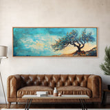 Windswept Tree Landscape Wall Art, Minimalist Nature Painting, Serene Sky Artwork, Zen Meditation Room Decor, Earthy Tones
