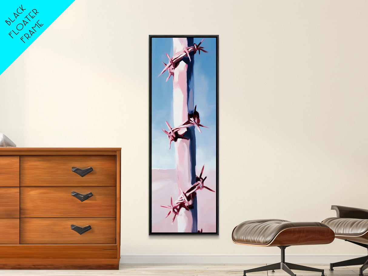 Barbed Wire Fence, Rustic Western, Moody Pink Art, Framed Canvas Print, Minimalist Farmhouse, Modern Wall Art, Entryway Decor