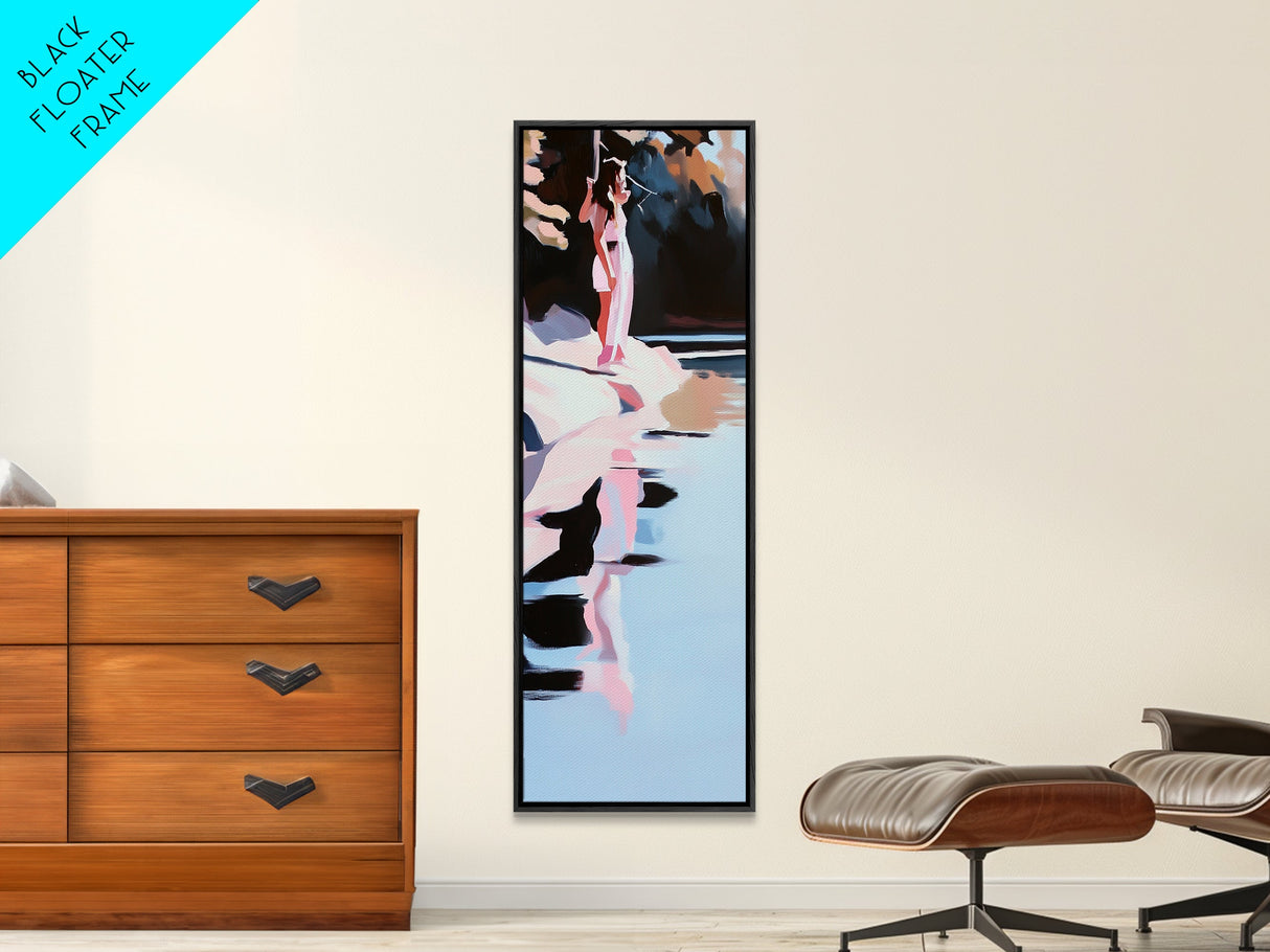 Serene Woman Reflection, Modern Canvas Print, Minimalist Wall Art, Feminine Decor, Living Room Art, Soft Pink Artwork, Boho Aesthetic