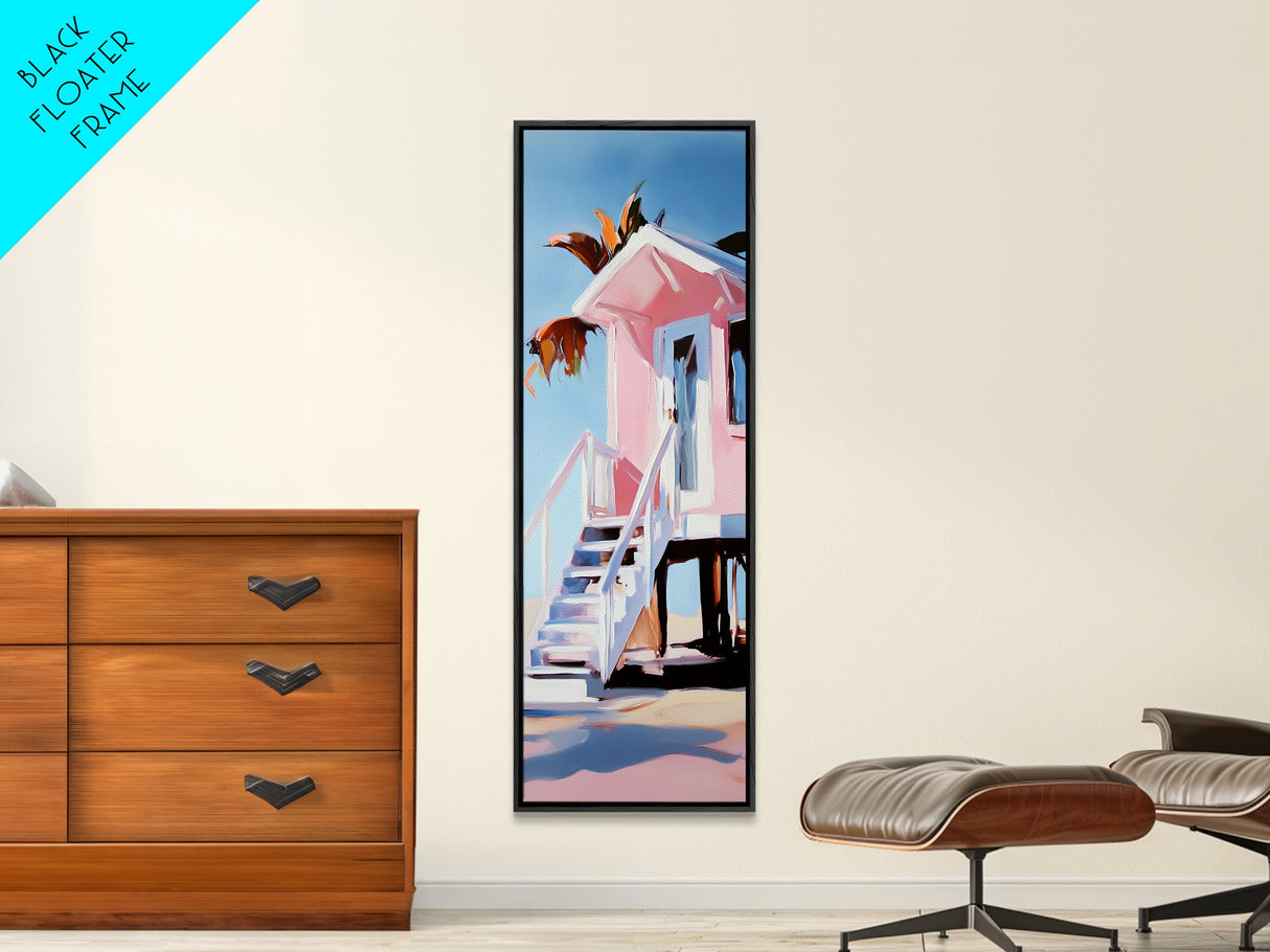 Tropical Beach House, Coastal Canvas Print, Modern Wall Art, Pastel Home Decor, Living Room Artwork, Beach Aesthetic, Bedroom Art