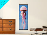 Jellyfish Painting, Ocean Life Wall Art, Coastal Minimalist Decor, Beach House Artwork, Nautical Blue, Framed Canvas Print