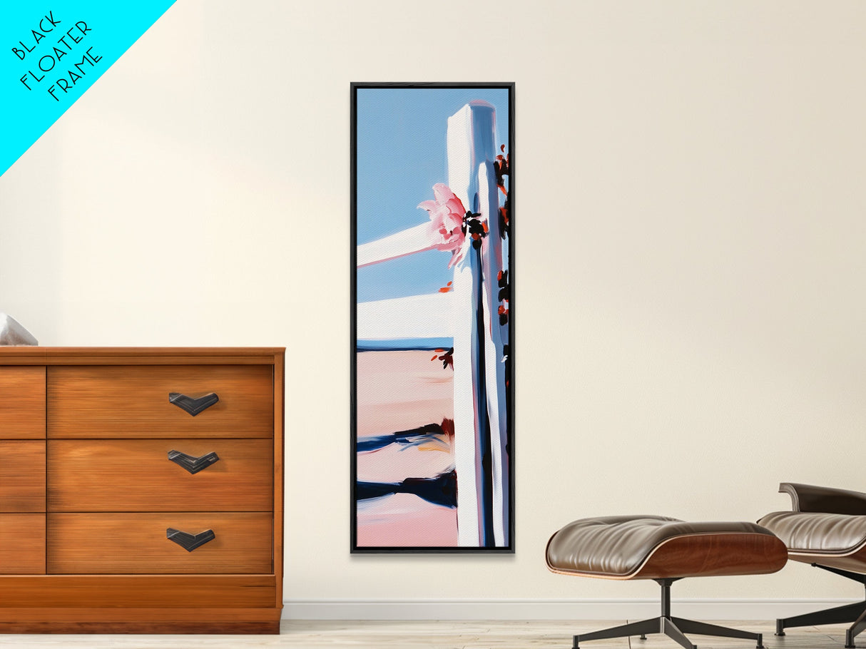 Seaside Fence, Nautical Wall Art, Coastal Home Decor, Beach Aesthetic, Framed Canvas Print, Ocean View Art, Minimalist Landscape