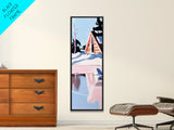 Winter Cabin, Snowy Reflections, Framed Canvas Print, Cozy Rustic Wall Art, Nordic Aesthetic, Minimalist Landscape, Bedroom Decor