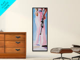Western Girl, Cowboy, Vintage Style, Modern, Pink, Blue, Fashion Art, Feminine, Boho, Living Room, Framed Canvas Print