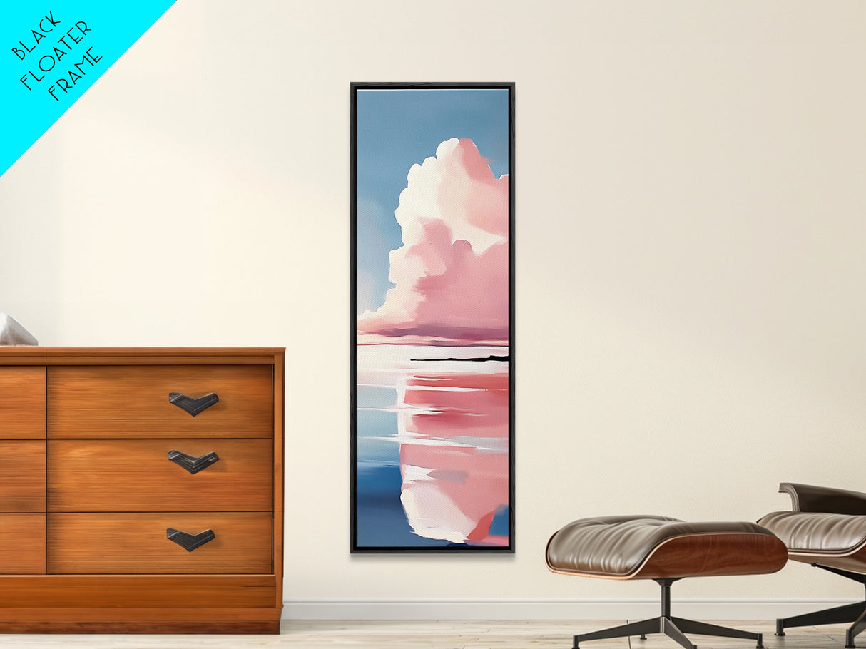 Pink Clouds, Coastal Wall Art, Minimalist Landscape, Modern Seascape, Large Framed Canvas Print, Living Room Art, Soft Pastel Decor