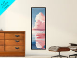 Pink Clouds, Coastal Wall Art, Minimalist Landscape, Modern Seascape, Large Framed Canvas Print, Living Room Art, Soft Pastel Decor