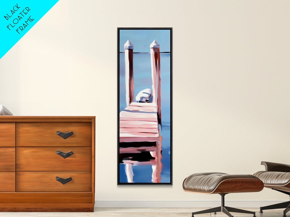 Dock Reflection, Calm Waters, Nautical Aesthetic, Serene Landscape, Coastal Home Decor, Minimal Framed Canvas Print, Tranquil Vibes