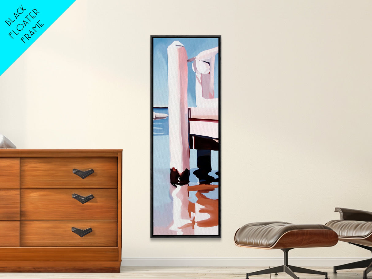 Dockside Reflection, Wooden Pier, Nautical Vibes, Framed Canvas Print, Coastal Art, Beach Home Decor, Minimalist Art, Bathroom Wall Art