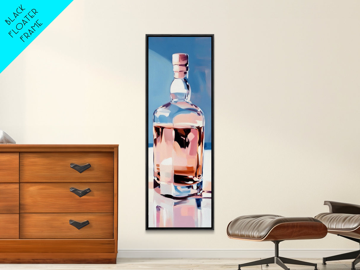 Whiskey Bottle, Elegant Bar, Glass Reflection, Canvas Print, Kitchen Wall Art, Modern Liquor Decor, Man Cave Art, Rustic Bar Wall Art