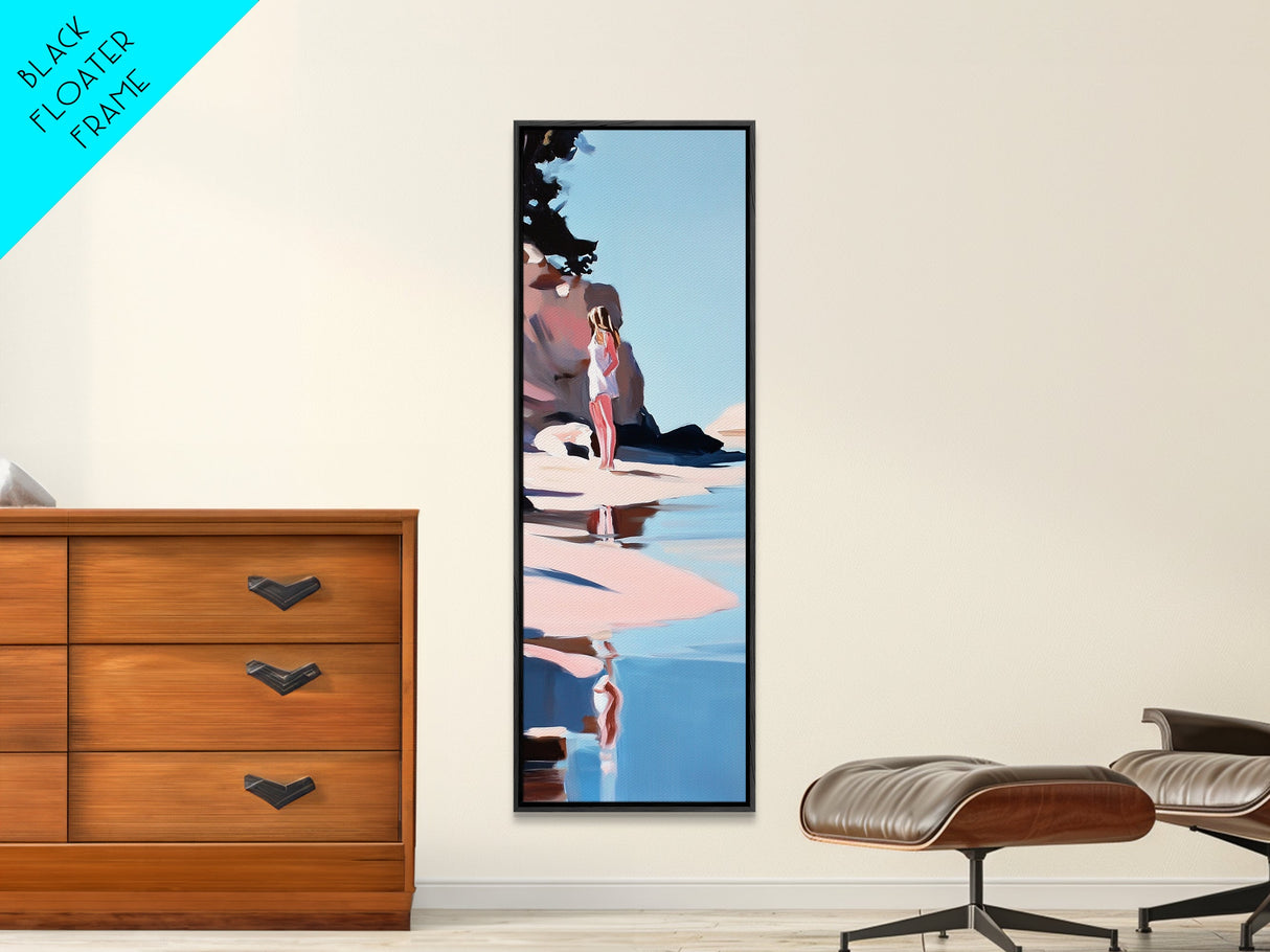 Ocean Reflection, Calm Waters, Coastal Wanderer, Framed Canvas Print, Minimalist Beach Art, Relaxing Home Decor, Bedroom Wall Art