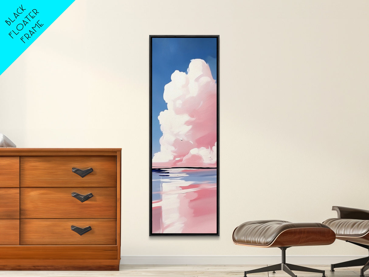 Dreamy Sky, Cotton Candy Clouds, Tranquil Seascape, Framed Canvas Print, Soft Pastel Art, Minimalist Ocean Decor, Bedroom Wall Art