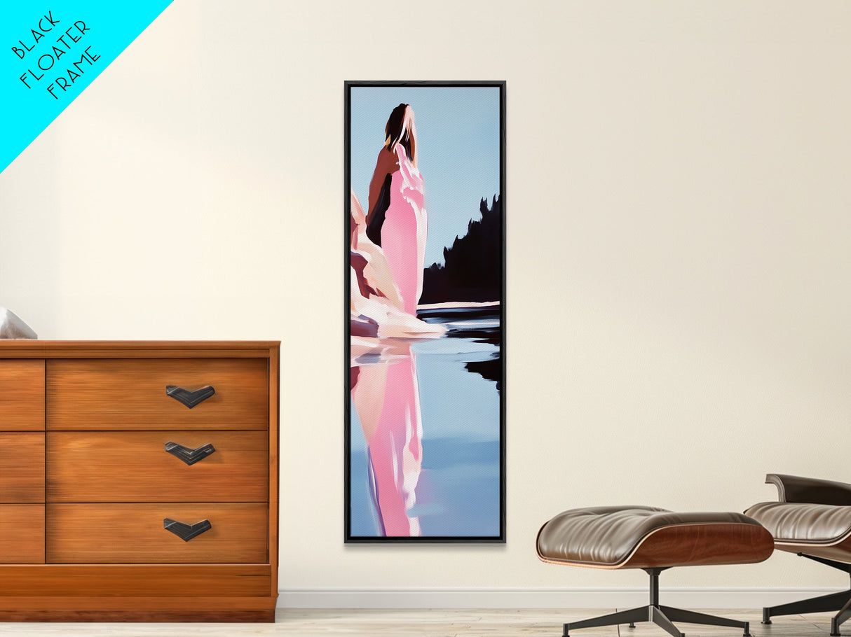 Serene Lake Art, Pastel Nature, Feminine Aesthetic, Framed Canvas Print, Modern Minimalist, Dreamy Reflection, Living Room Wall Art