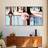 Reflection, Pink Trees, Winter, Framed Canvas Print, Modern Nature Art, Minimalist Wall Art, Cozy Home Decor, Fall Living Room Art
