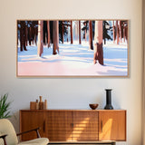 Winter Forest, Snowy, Tall Trees, Framed Canvas Print, Christmas Home Decor, Cozy Winter Art, Modern Minimalist Wall Art, Holiday Aesthetic