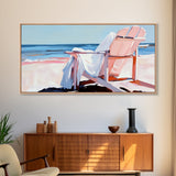 Beach Chair, Ocean View, Coastal Relaxation, Serene Seaside Art, Nautical Home Decor, Pastel Aesthetic, Living Room Wall Art, Canvas Print