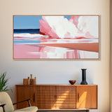 Ocean Wave, Pink Surf, Beach Reflection, Framed Canvas Print, Coastal Wall Art, Modern Minimalist Decor, Living Room Wall Art, Pastel Tones