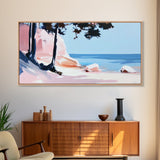 Beach Cliffs, Ocean Landscape, Coastal Art, Modern Wall Decor, Living Room Art, Framed Canvas Print, Minimalist Seascape, Pastel Artwork