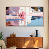 Pink Reflection, Abstract Nature, Boho Art, Floral Wall Decor, Bedroom Wall Art, Canvas Print, Minimalist Water Reflection, Pastel Tones