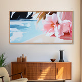 Blossom Beach, Floral Seascape, Coastal Art, Pastel Wall Decor, Living Room Art, Canvas Print, Minimalist Nature Painting, Tranquil Artwork
