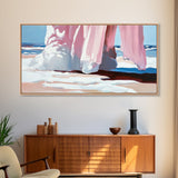 Flowing Dress, Beach Scene, Abstract Coastal Art, Modern Wall Decor, Living Room Art, Canvas Print, Pastel Minimalist Artwork, Feminine Decor