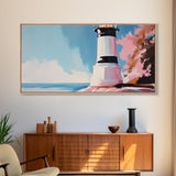 Black and White Lighthouse, Nautical Wall Art, Coastal Decor, Ocean Seascape, Modern Minimalist, Living Room Canvas Print