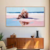 Driftwood on the Shore, Coastal Nature Print, Beach House Decor, Boho Seaside Art, Minimalist Ocean Photography, Bedroom Framed Canvas Print