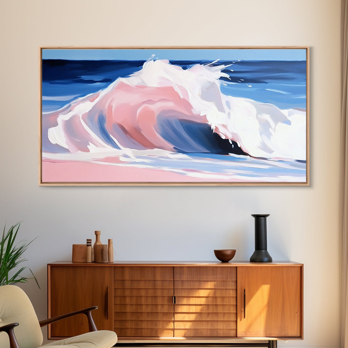Pink Ocean, Abstract, Canvas Print, Coastal abstract painting, soft pastel waves, modern beach decor, minimalist seascape, tranquil water art