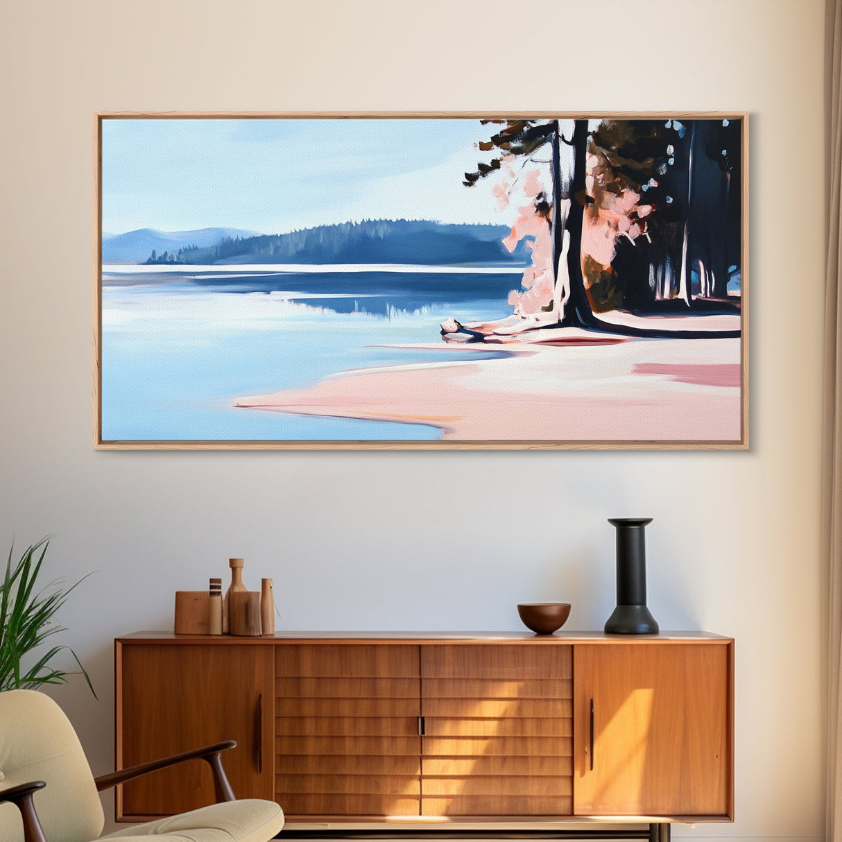 Sandy Shore, Coastal Landscape, Ocean Serenity, Nature Wall Art, Beach Vibes, Nautical Home, Modern Abstract, Framed Canvas Print
