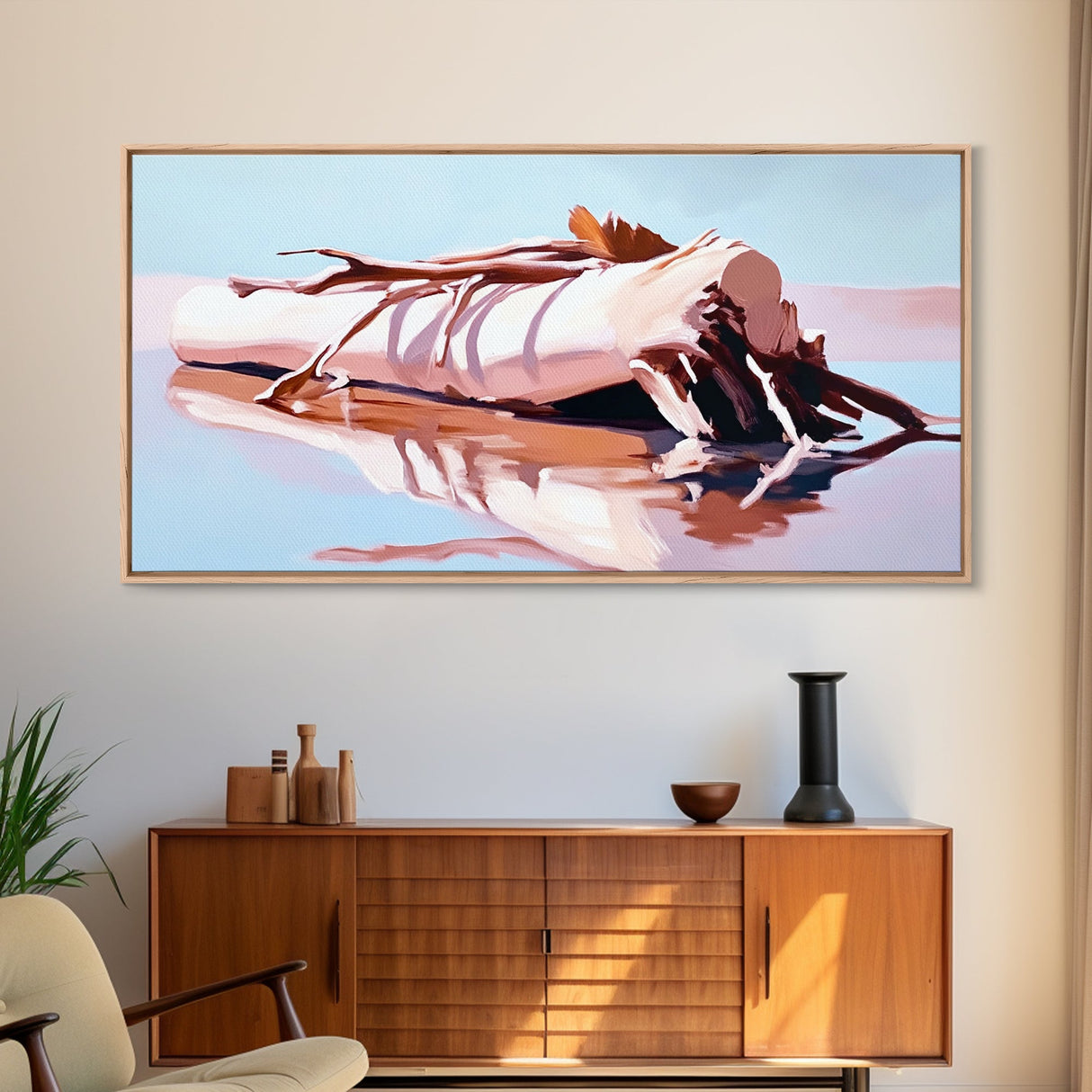 Driftwood Reflection, Coastal Wall Art, Beach House Decor, Nature-Inspired, Neutral Art, Minimalist Style, Canvas Print, Living Room