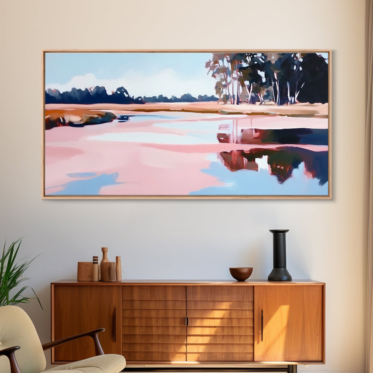 Marshland Serenity, Nature Landscape Art, Tranquil Scenery, Warm Neutrals, Earthy Wall Decor, Relaxing Aesthetic, Canvas Print, Bedroom