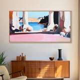 Tranquil Waters, Cliffside View, Serene Seascape, Framed Canvas Print, Coastal Wall Art, Boho Decor, Office Wall Art, Abstract Landscape